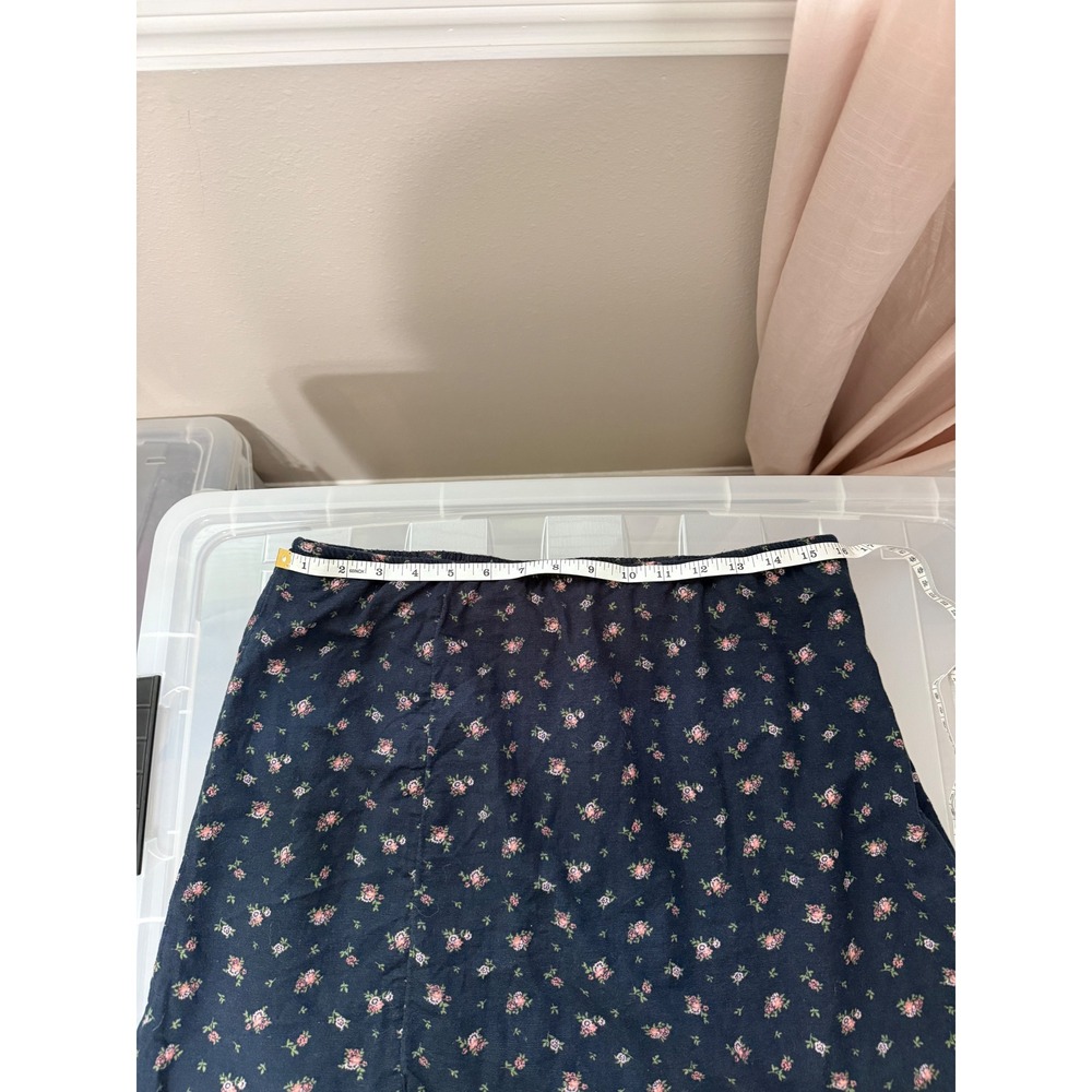 American Eagle Mini Skirt Womens Large Navy Blue Excellent Floral Rose Slit Boho - Picture 5 of 6
